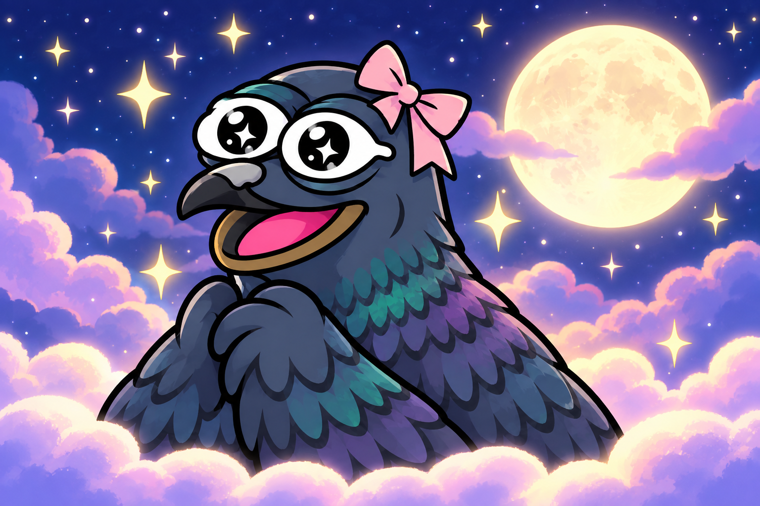 Pigeon gazing at the moon